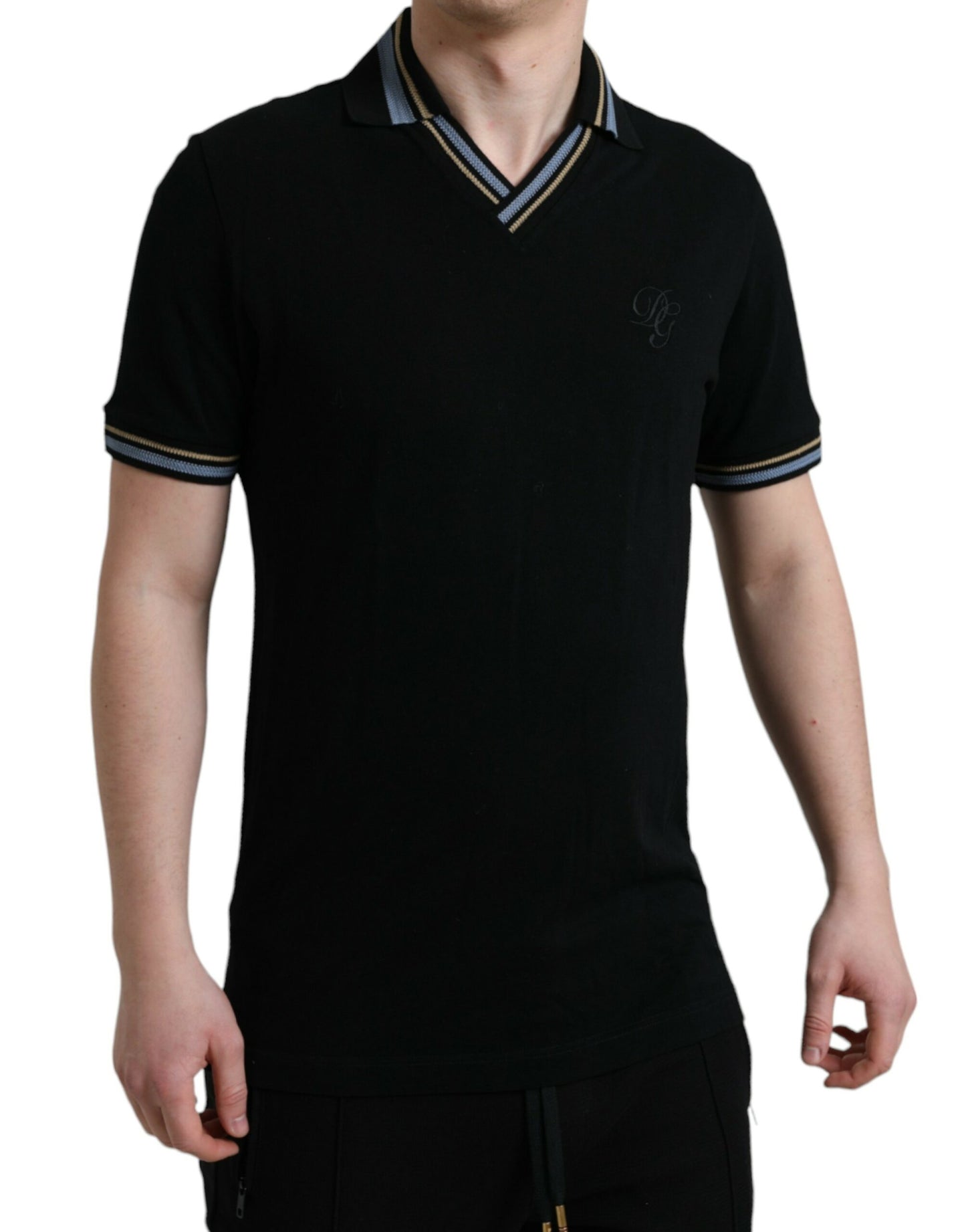 Dolce & Gabbana Elegant Black V-Neck Polo Tee