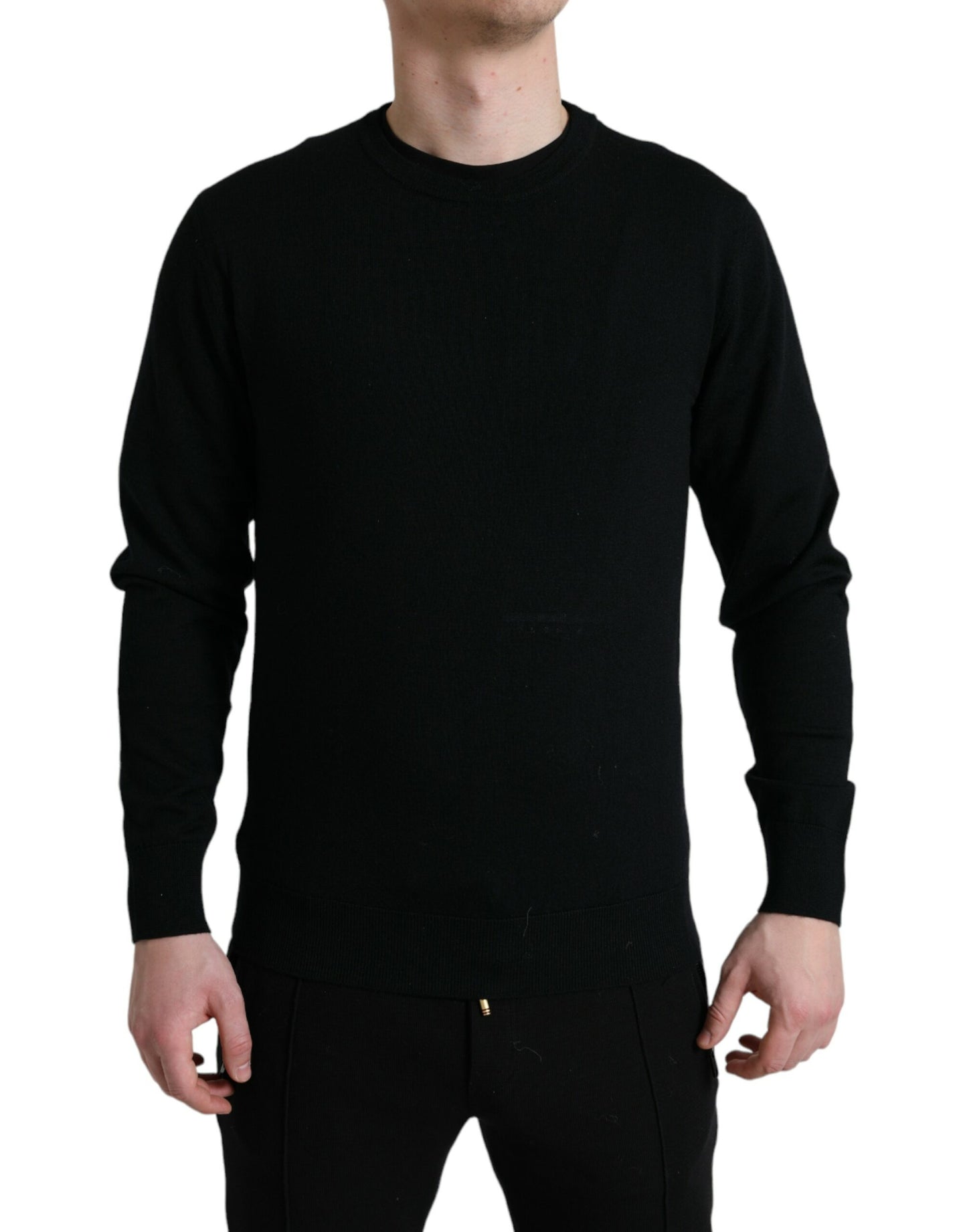 Dolce &amp; Gabbana Schwarzer Wollpullover mit Rundhalsausschnitt