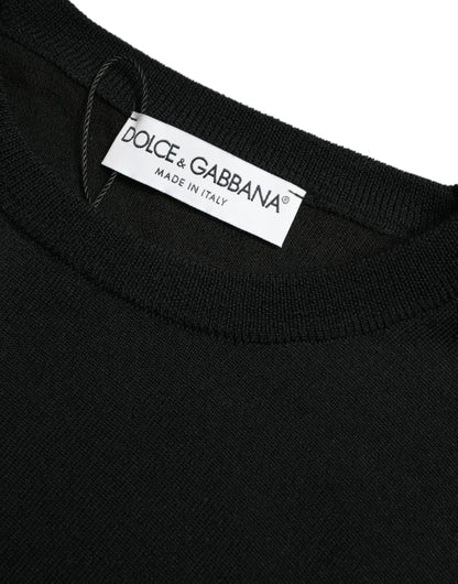 Dolce &amp; Gabbana Schwarzer Wollpullover mit Rundhalsausschnitt