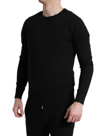 Dolce &amp; Gabbana Herrenpullover aus schwarzer Baumwolle mit Rundhalsausschnitt