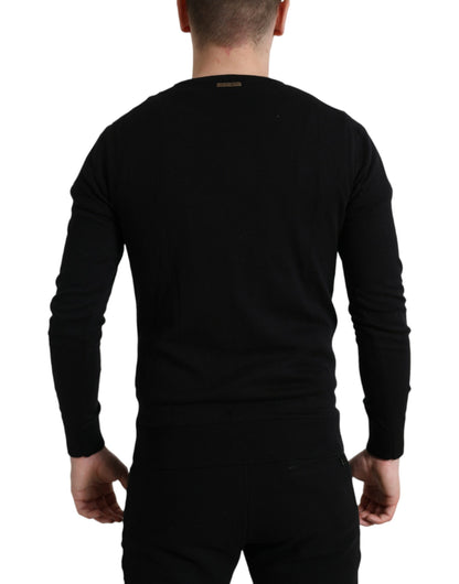 Dolce &amp; Gabbana Herrenpullover aus schwarzer Baumwolle mit Rundhalsausschnitt