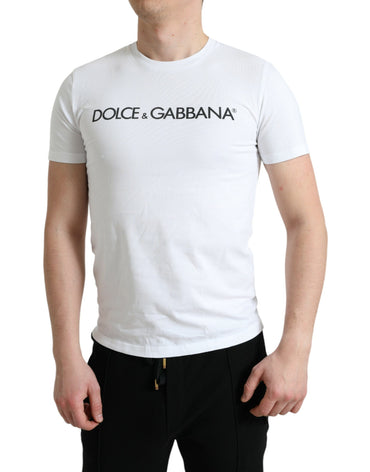 Dolce &amp; Gabbana Weißes Baumwoll-Rundhals-T-Shirt mit Logo-Print