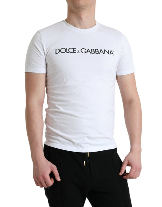 Dolce &amp; Gabbana Weißes Baumwoll-Rundhals-T-Shirt mit Logo-Print