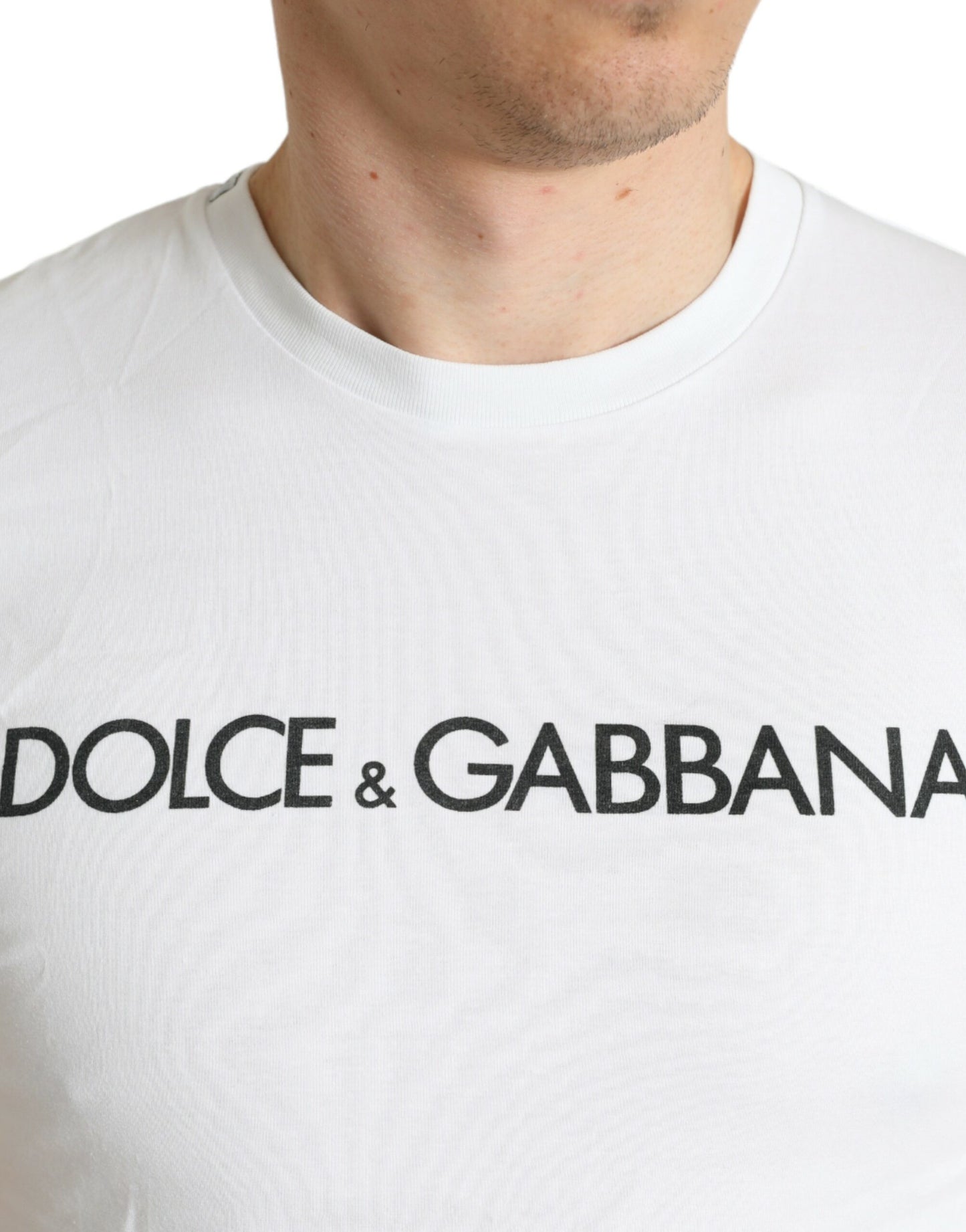 Dolce &amp; Gabbana Weißes Baumwoll-Rundhals-T-Shirt mit Logo-Print