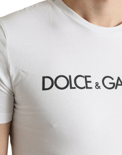 Dolce &amp; Gabbana Weißes Baumwoll-Rundhals-T-Shirt mit Logo-Print