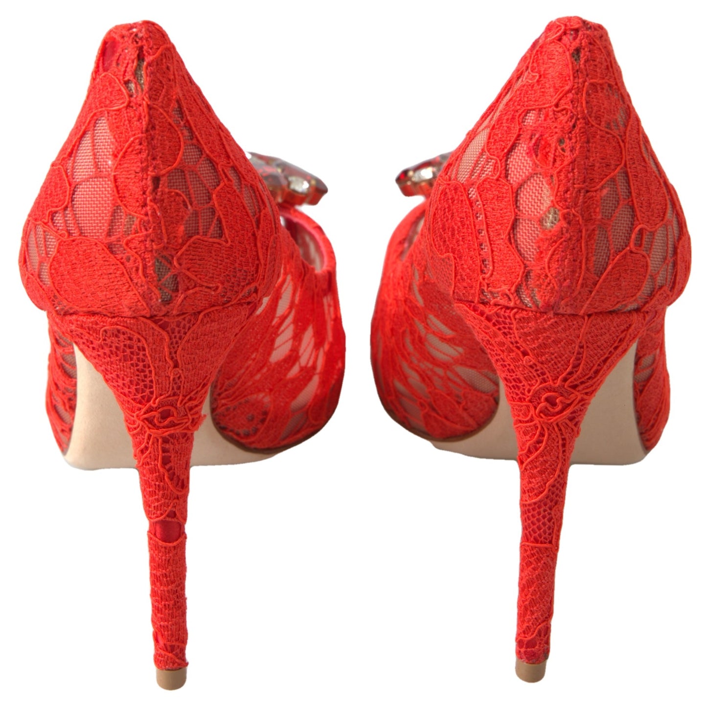 Dolce &amp; Gabbana Red Taormina Lace Crystal Heels Pumps Schuhe