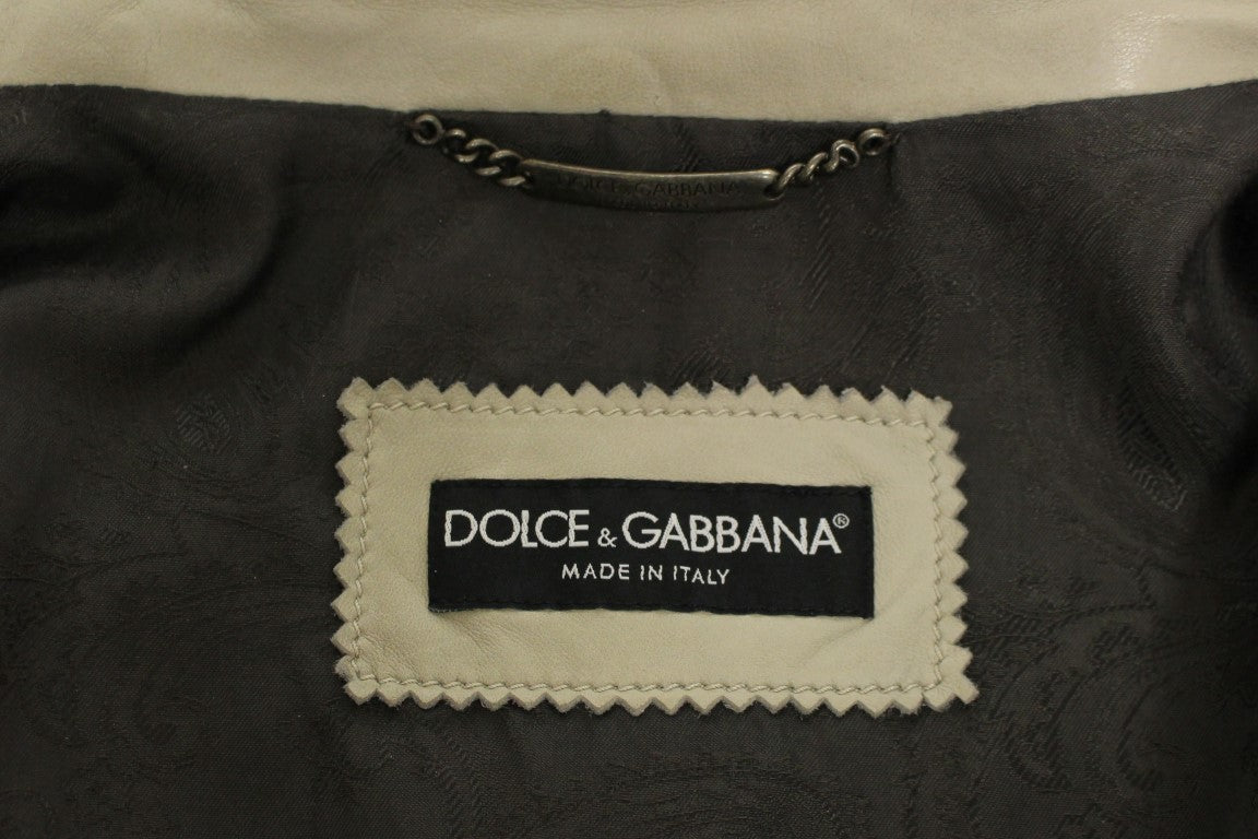 Dolce &amp; Gabbana Beige Lederjacke Bikermantel