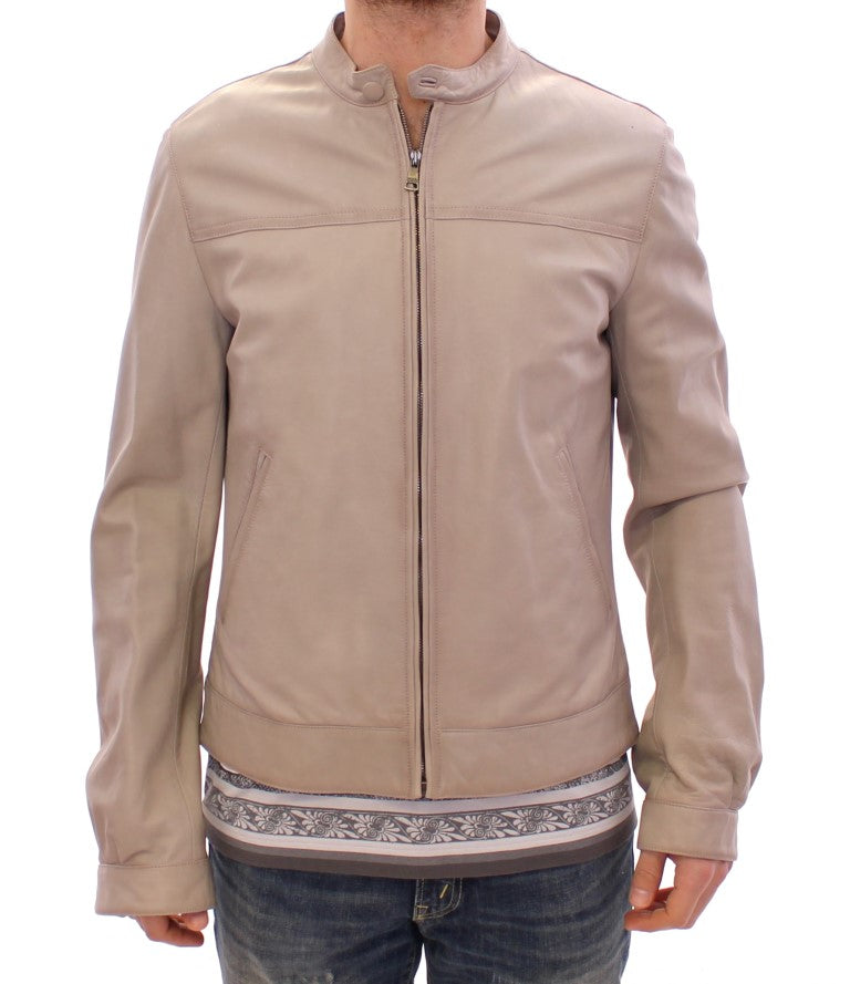 Dolce &amp; Gabbana Beige Lederjacke Bikermantel