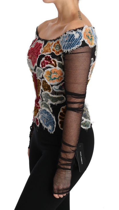 Dolce & Gabbana Elegant Floral Applique Long Sleeve Top