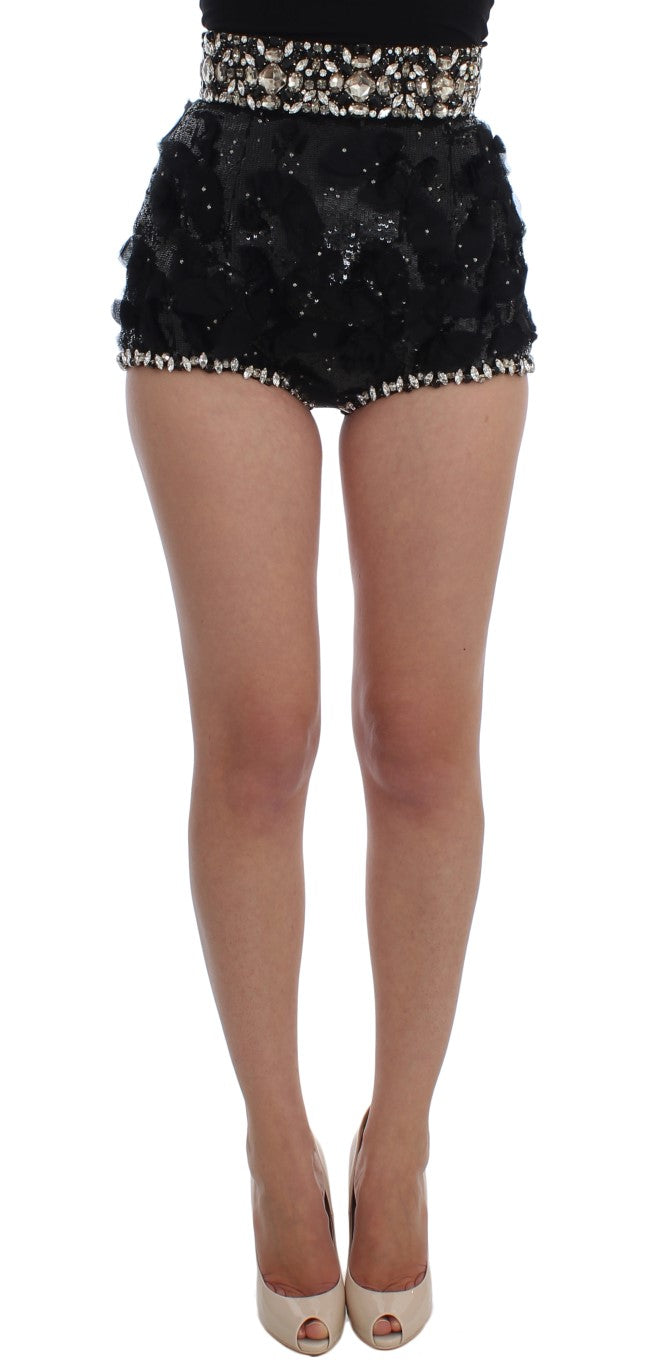 Dolce &amp; Gabbana Schwarze Mini-Shorts mit Kristallpailletten