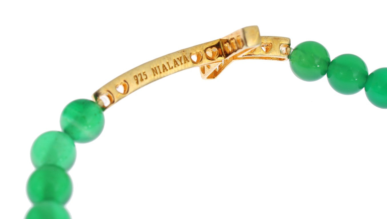 Nialaya Jade Stone Gold CZ Kreuz 925 Silber Armband