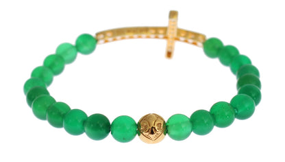 Nialaya Jade Stone Gold CZ Kreuz 925 Silber Armband