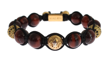 Nialaya CZ Rotes Tigerauge Gold 925 Silber Armband