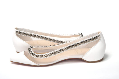 Christian Louboutin Bianco Weiß-Silber-Flat-Point-Toe-Schuh