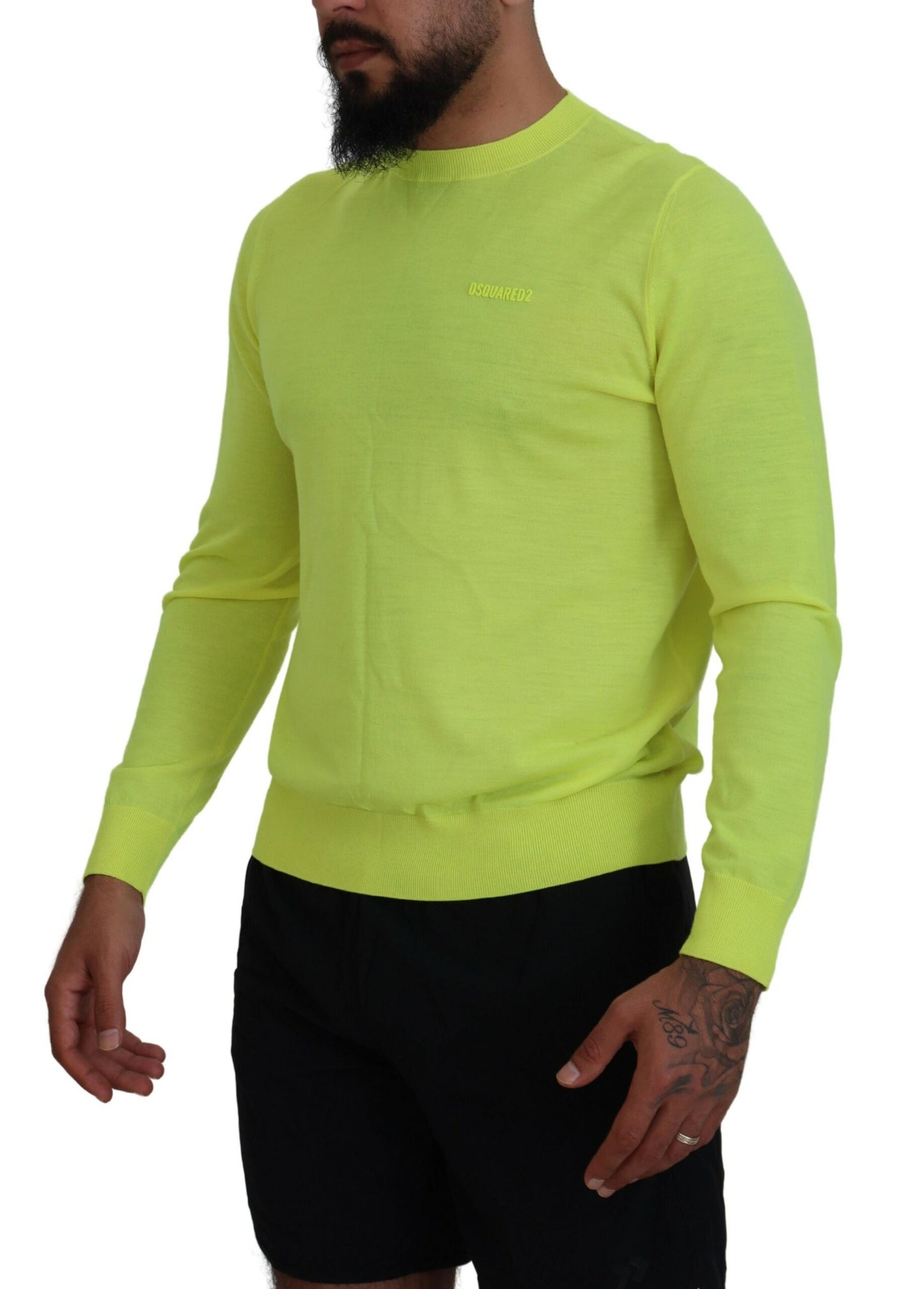 Dsquared² Yellow Green Long Sleeves Men Pullover Sweater