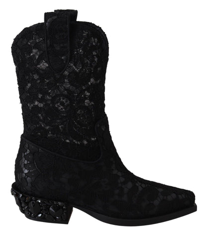 Dolce & Gabbana Elegant Viscose Leather Ankle Boots with Crystals