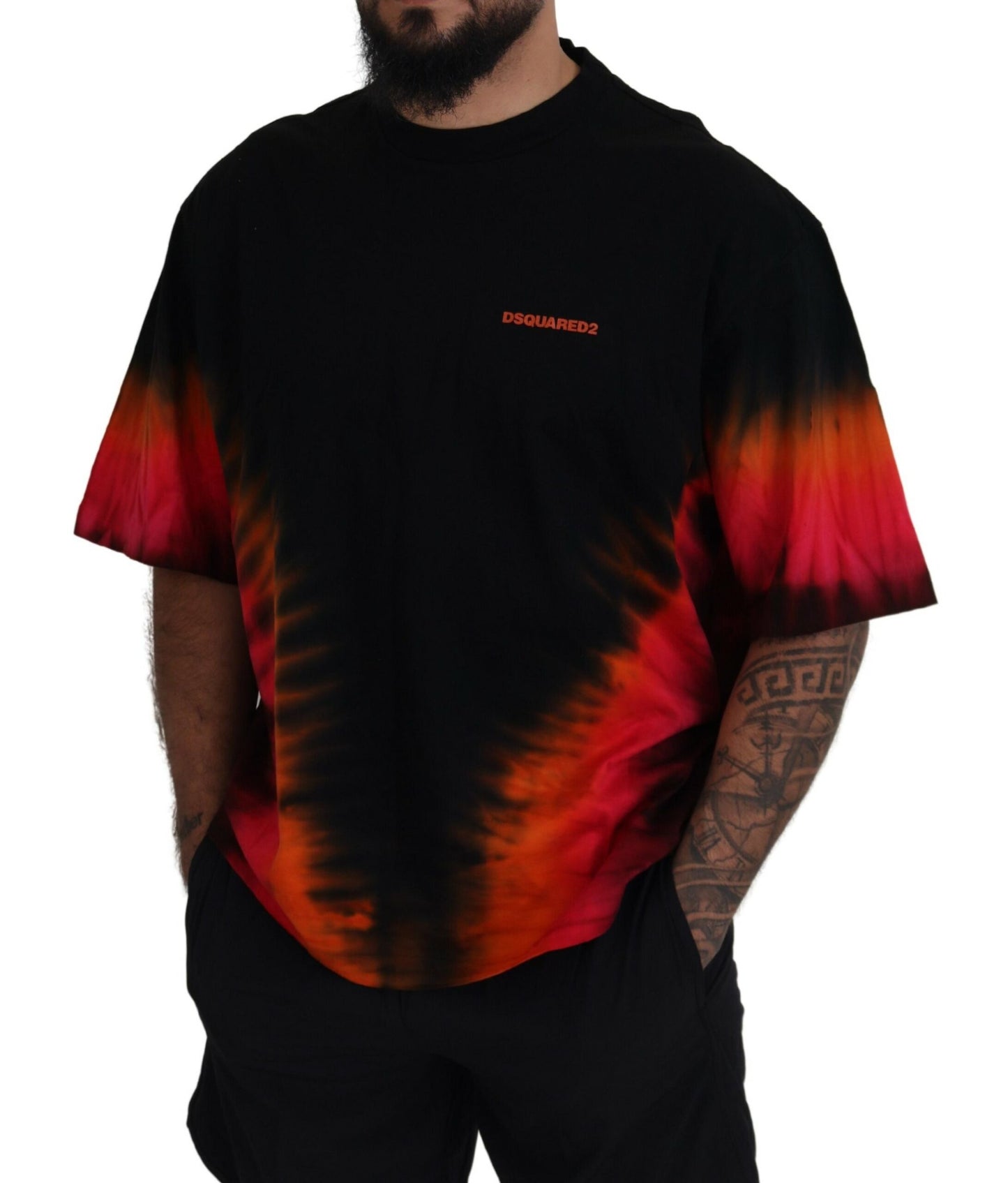 Dsquared² Black Orange Cotton Short Sleeves Crewneck T-shirt