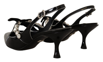 Dolce &amp; Gabbana schwarze Kristall-Slingback-Schuhe aus Lackleder