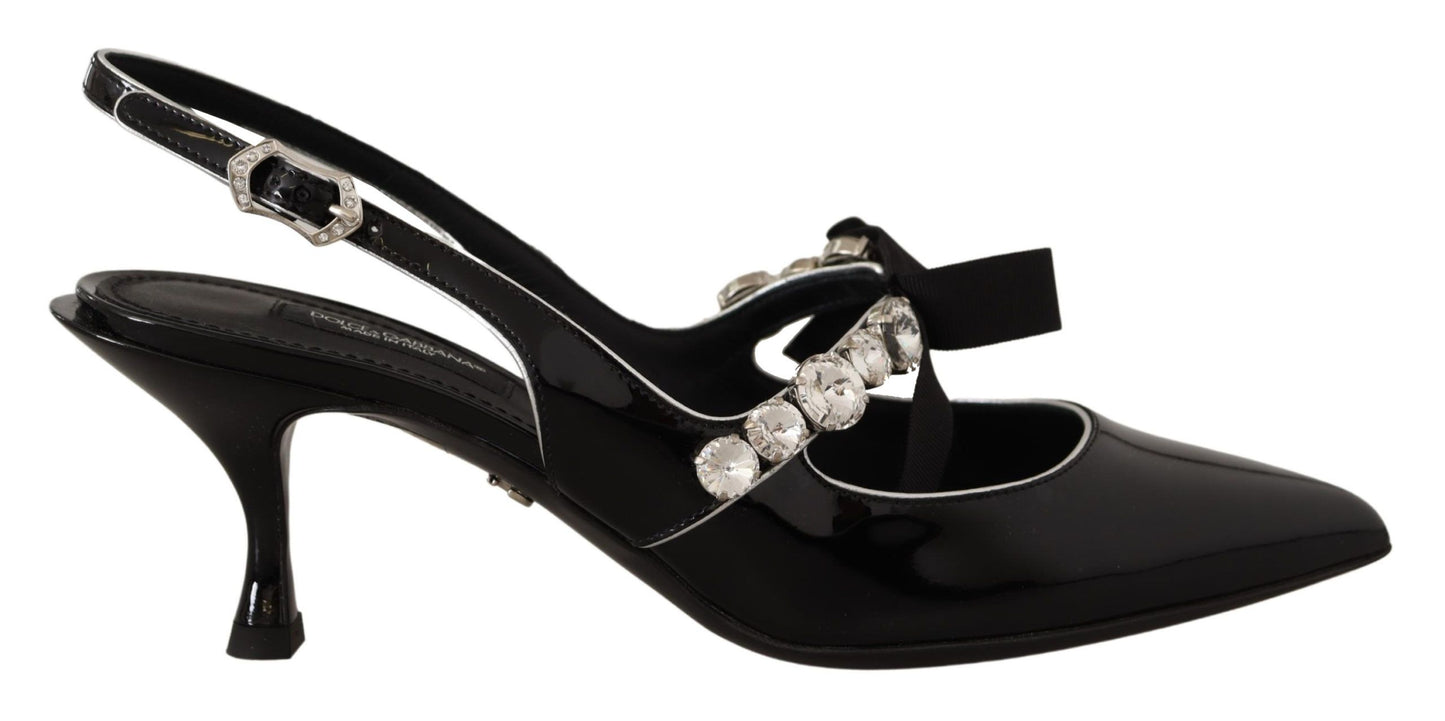 Dolce &amp; Gabbana schwarze Kristall-Slingback-Schuhe aus Lackleder