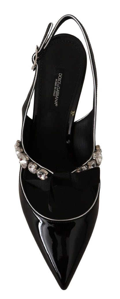 Dolce &amp; Gabbana schwarze Kristall-Slingback-Schuhe aus Lackleder