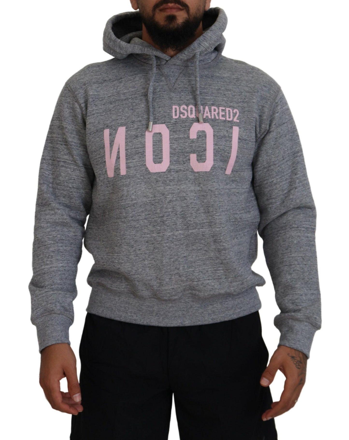 Dsquared² Gray Cotton Hooded Printed Men Pullover Sweater