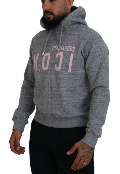 Dsquared² Gray Cotton Hooded Printed Men Pullover Sweater