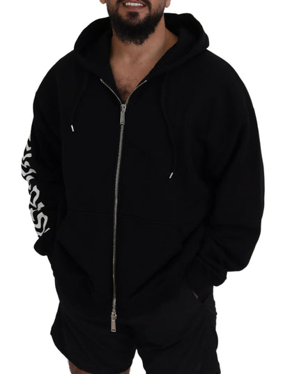 Dsquared² Black Hooded Full Zip Printed Sleeves Sweater