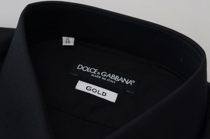 Dolce &amp; Gabbana Schwarzes, schmal geschnittenes, formelles GOLD-Hemd aus Baumwolle