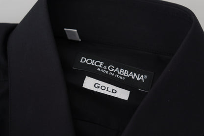 Dolce &amp; Gabbana Schwarzes, schmal geschnittenes, formelles GOLD-Hemd aus Baumwolle