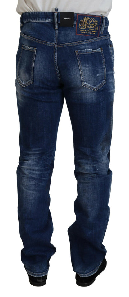 Dsquared² Blue Washed Patchwork Straight Fit Denim Jeans