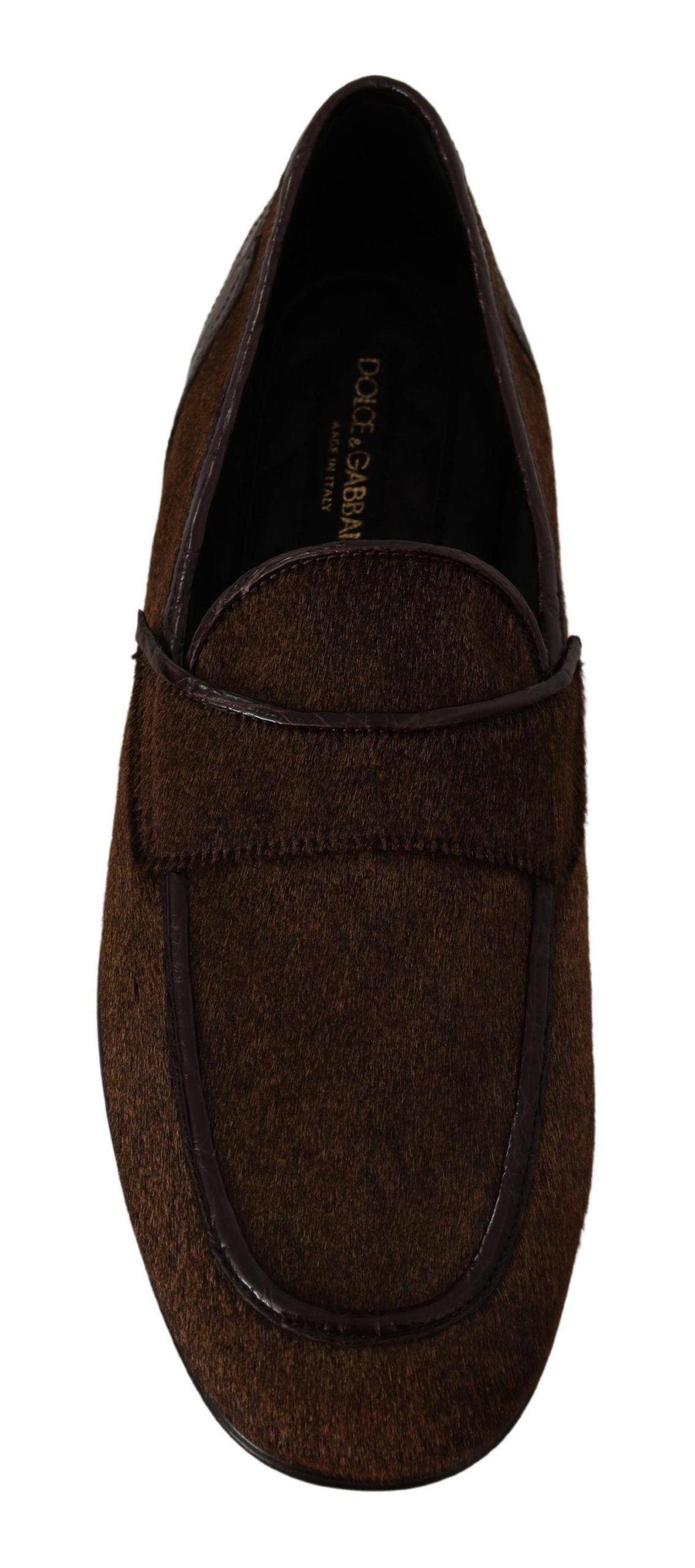 Dolce &amp; Gabbana Schuhe Kleid Loafers Braune Leder-Slip-Schuhe