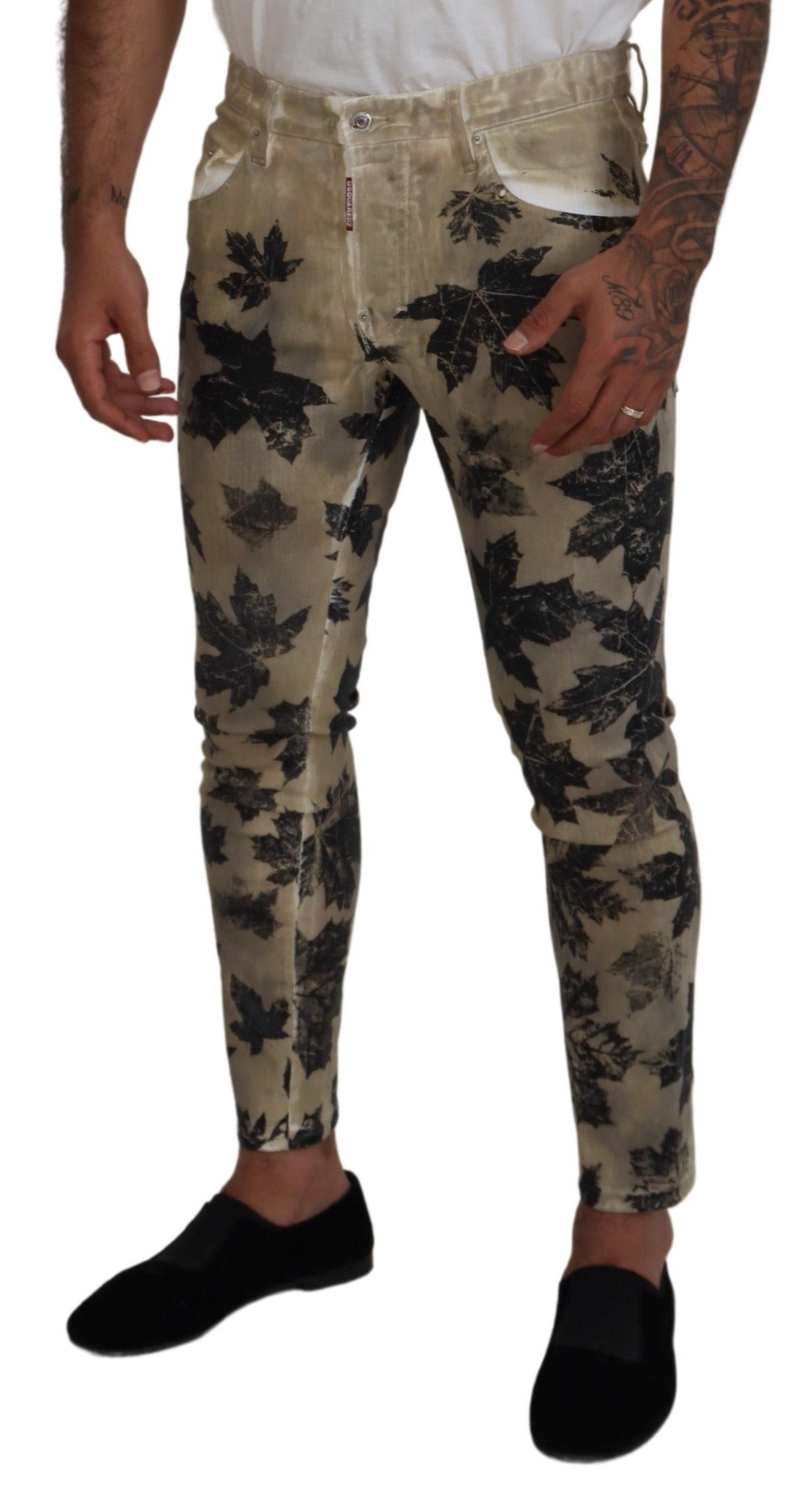 Dsquared² Brown Cotton Printed Skinny Men Casual Denim Jeans