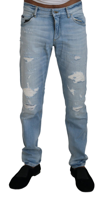 Dolce &amp; Gabbana Hellblaue zerfetzte, lässige Denim-Jeans aus Baumwolle