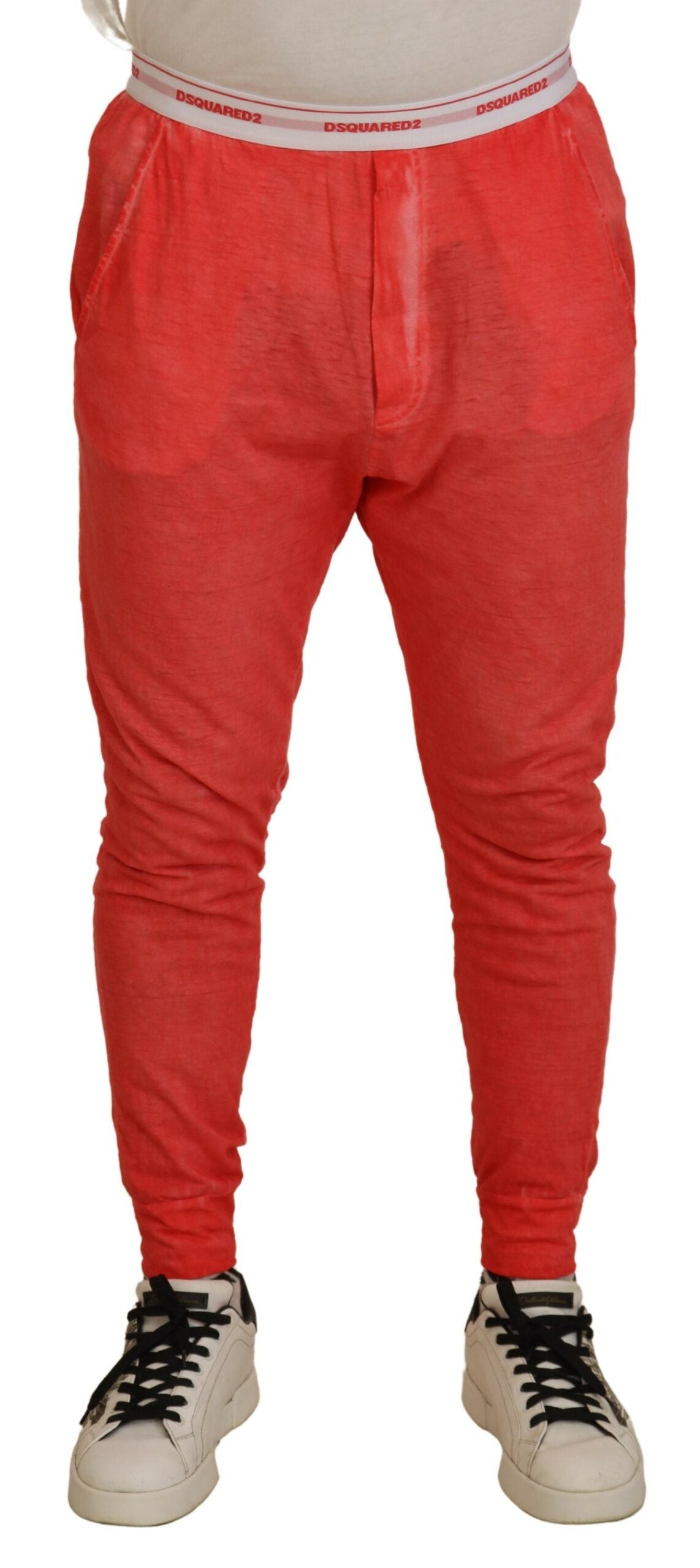 Dsquared² Orange Cotton Elastic Waist Logo Men Pants