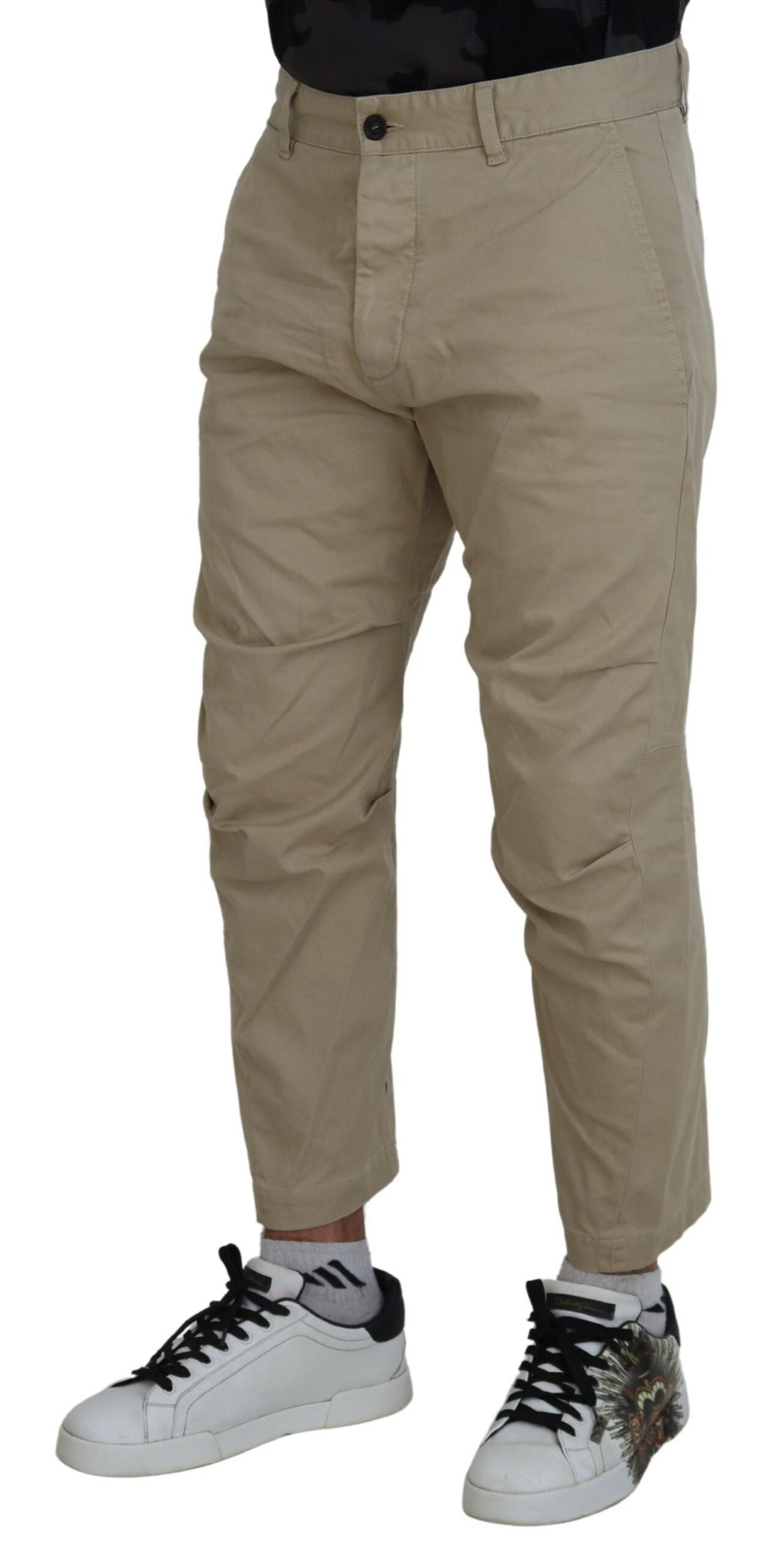 Dsquared² Beige Cotton Printed Leg Men Casual Pants