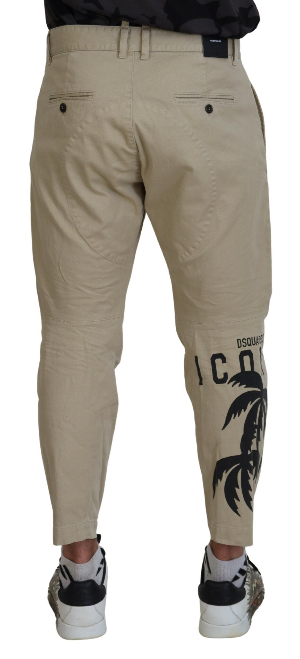 Dsquared² Beige Cotton Printed Leg Men Casual Pants