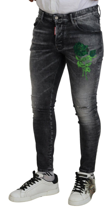 Dsquared² Gray Washed Green Print Skinny Casual Denim Jeans