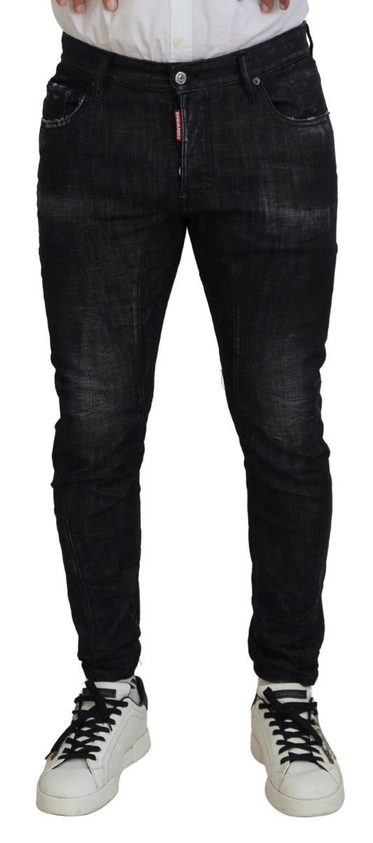 Dsquared² Black Washed Cotton Skinny Casual Men Denim Jeans