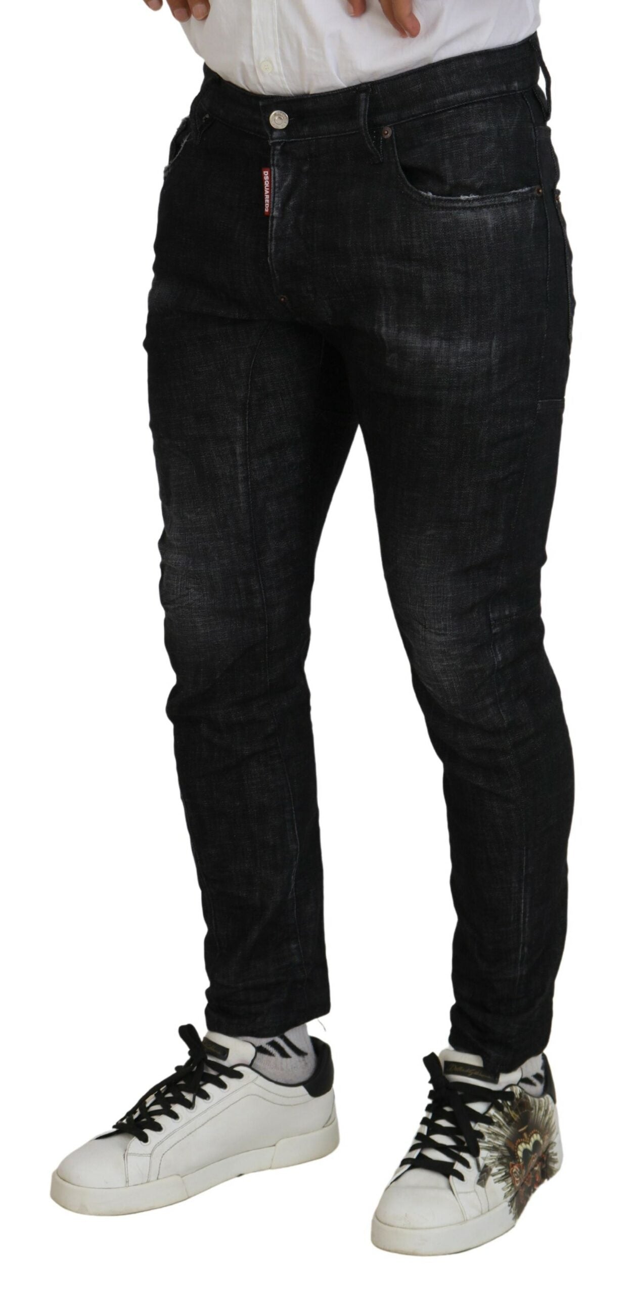 Dsquared² Black Washed Cotton Skinny Casual Men Denim Jeans