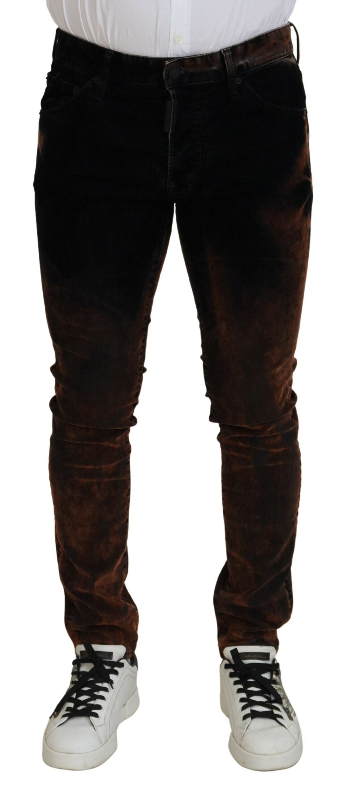 Dsquared² Brown Washed Cotton Skinny Casual Denim Jeans