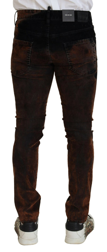 Dsquared² Brown Washed Cotton Skinny Casual Denim Jeans