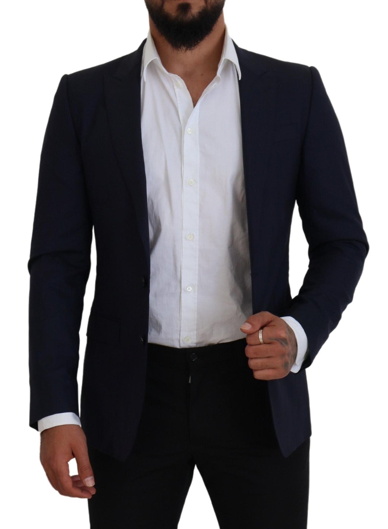 Dolce &amp; Gabbana Slim-Fit-Mantelblazer aus blauer Wolle