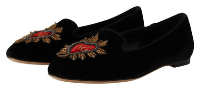 Dolce &amp; Gabbana Schwarze DG Sacred Heart Patch Slip-On-Schuhe