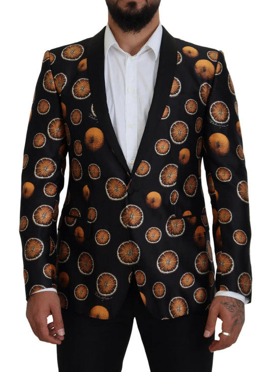 Dolce &amp; Gabbana Schwarz-Orange bedruckter Mantel Martini-Blazer