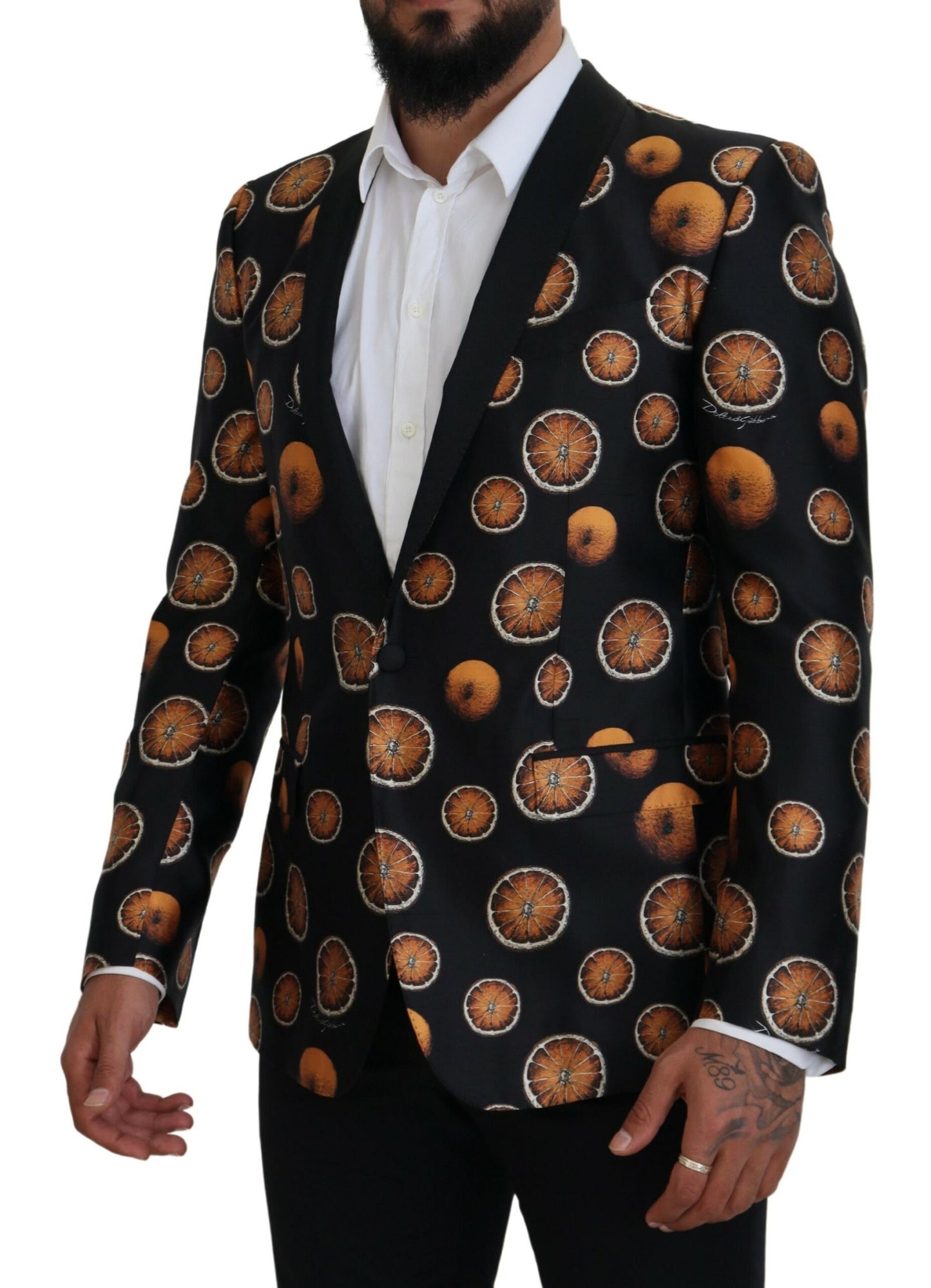 Dolce &amp; Gabbana Schwarz-Orange bedruckter Mantel Martini-Blazer