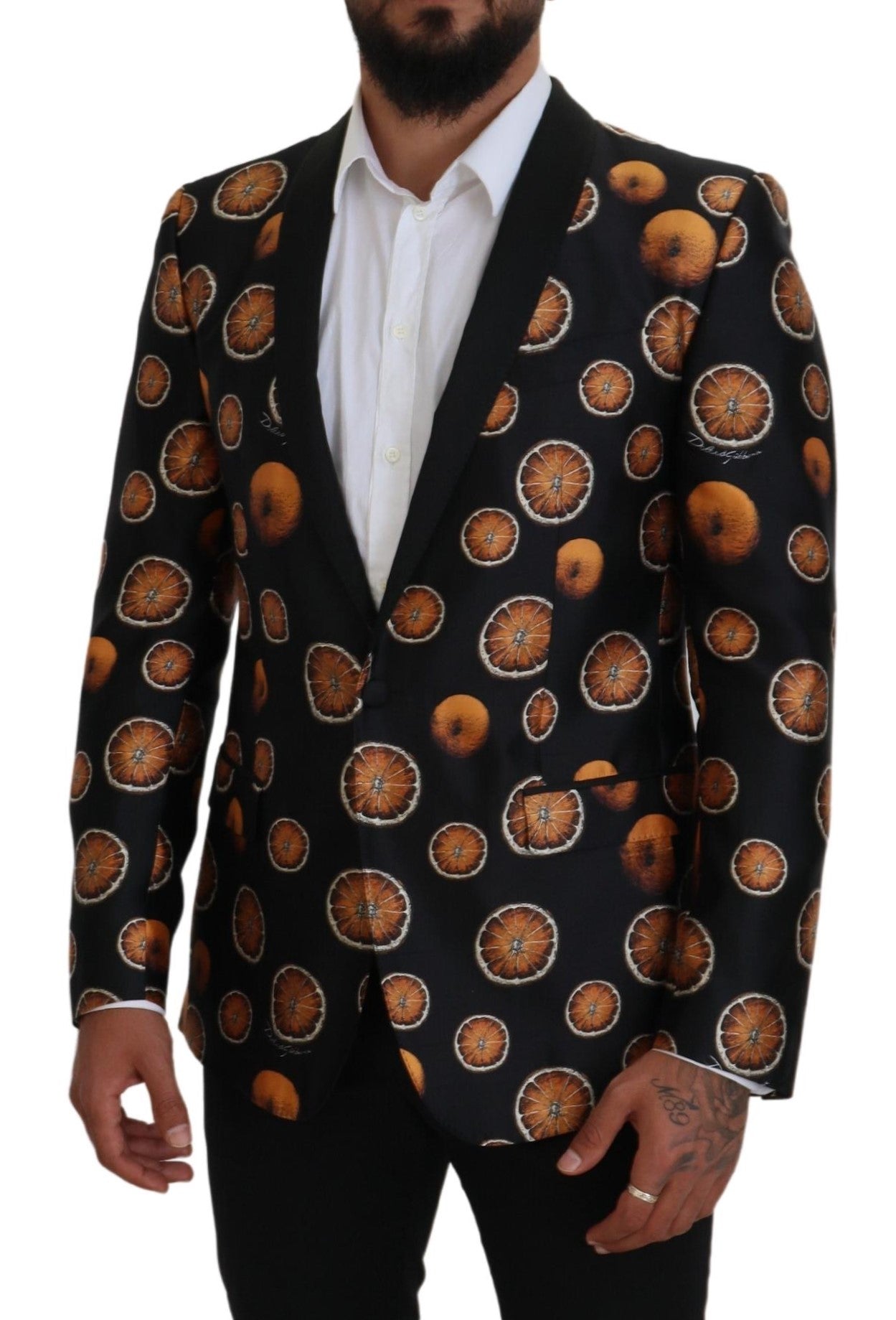 Dolce &amp; Gabbana Schwarz-Orange bedruckter Mantel Martini-Blazer