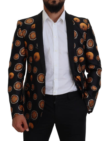 Dolce &amp; Gabbana Schwarz-Orange bedruckter Mantel Martini-Blazer