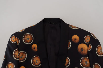 Dolce &amp; Gabbana Schwarz-Orange bedruckter Mantel Martini-Blazer