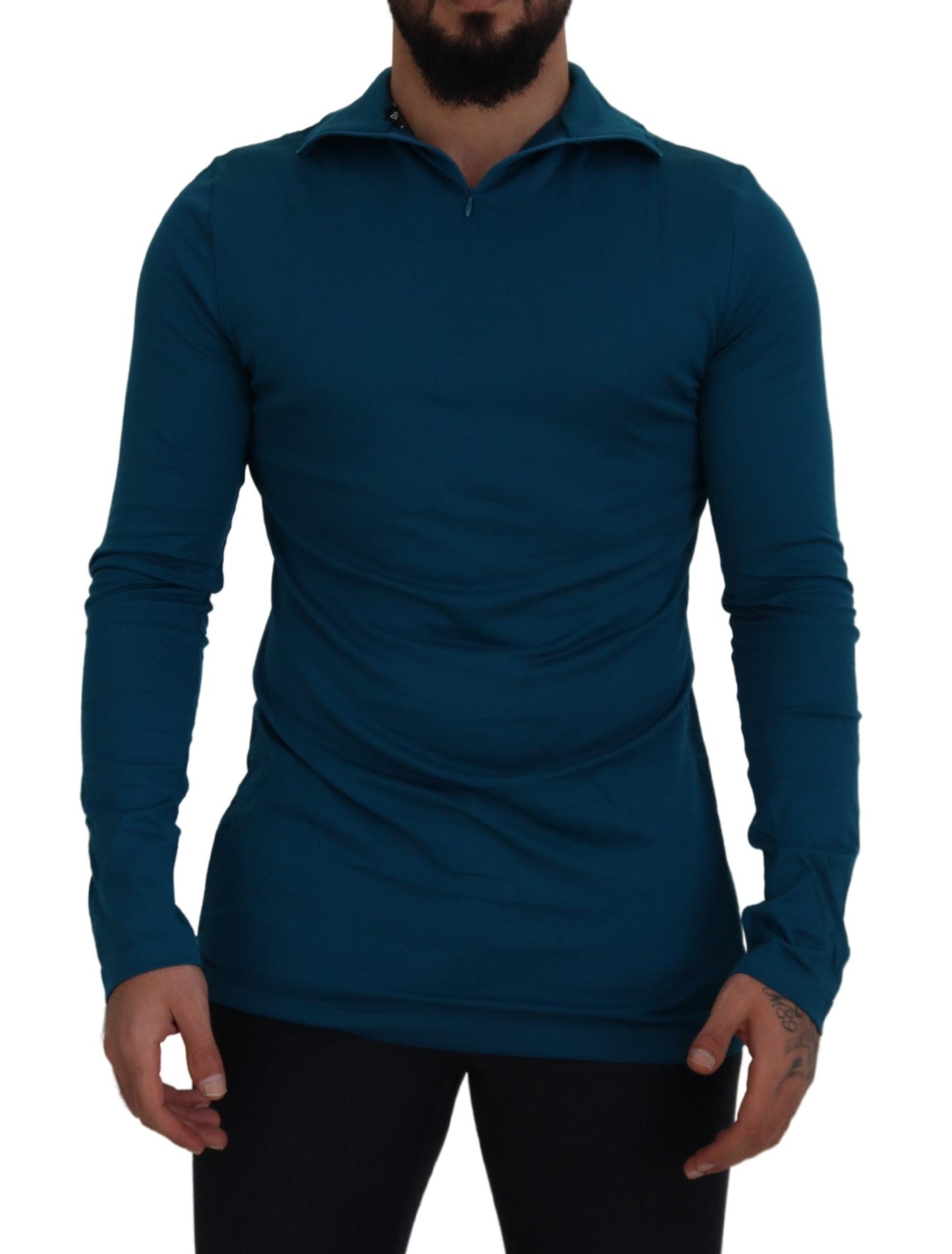 Dolce &amp; Gabbana Slim-Pullover aus blauer Baumwolle mit Kragen