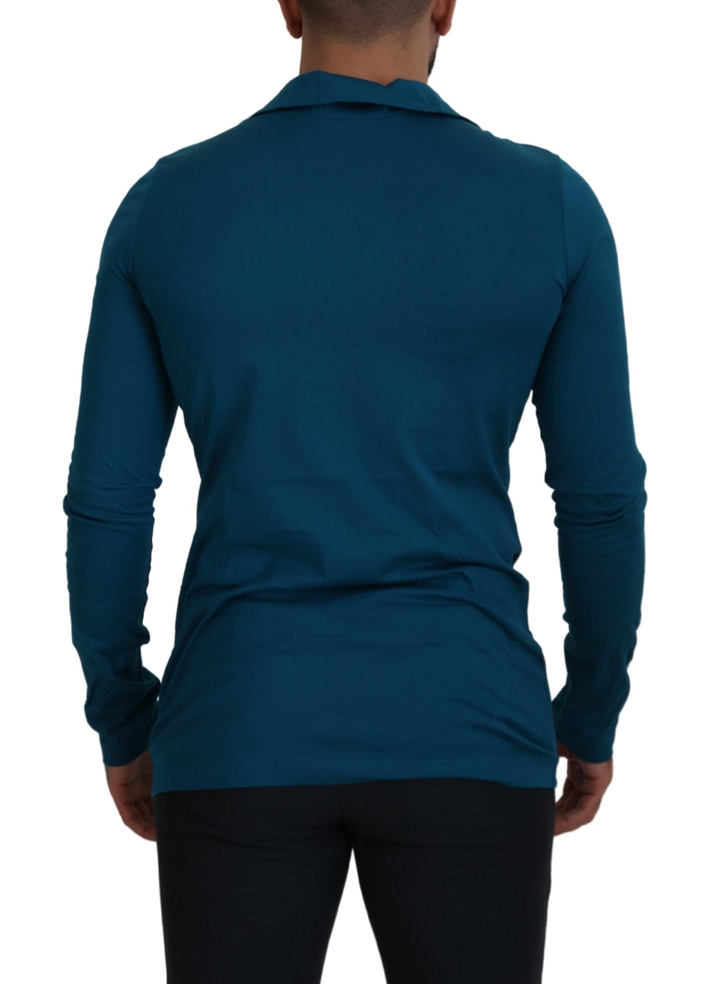 Dolce &amp; Gabbana Slim-Pullover aus blauer Baumwolle mit Kragen